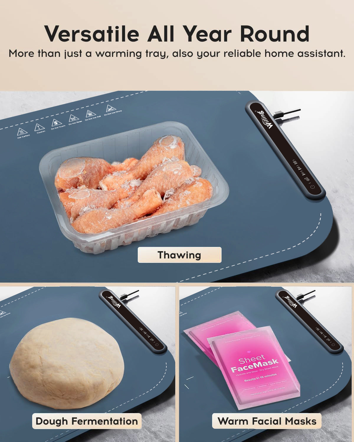 Willing 250W Food Warming Mat 3-Temperature Setting Home Food Warmer Portable Warming Trays For Stainless Steel Ceramic, Glass Enamelware - Navy Blue PetsFani