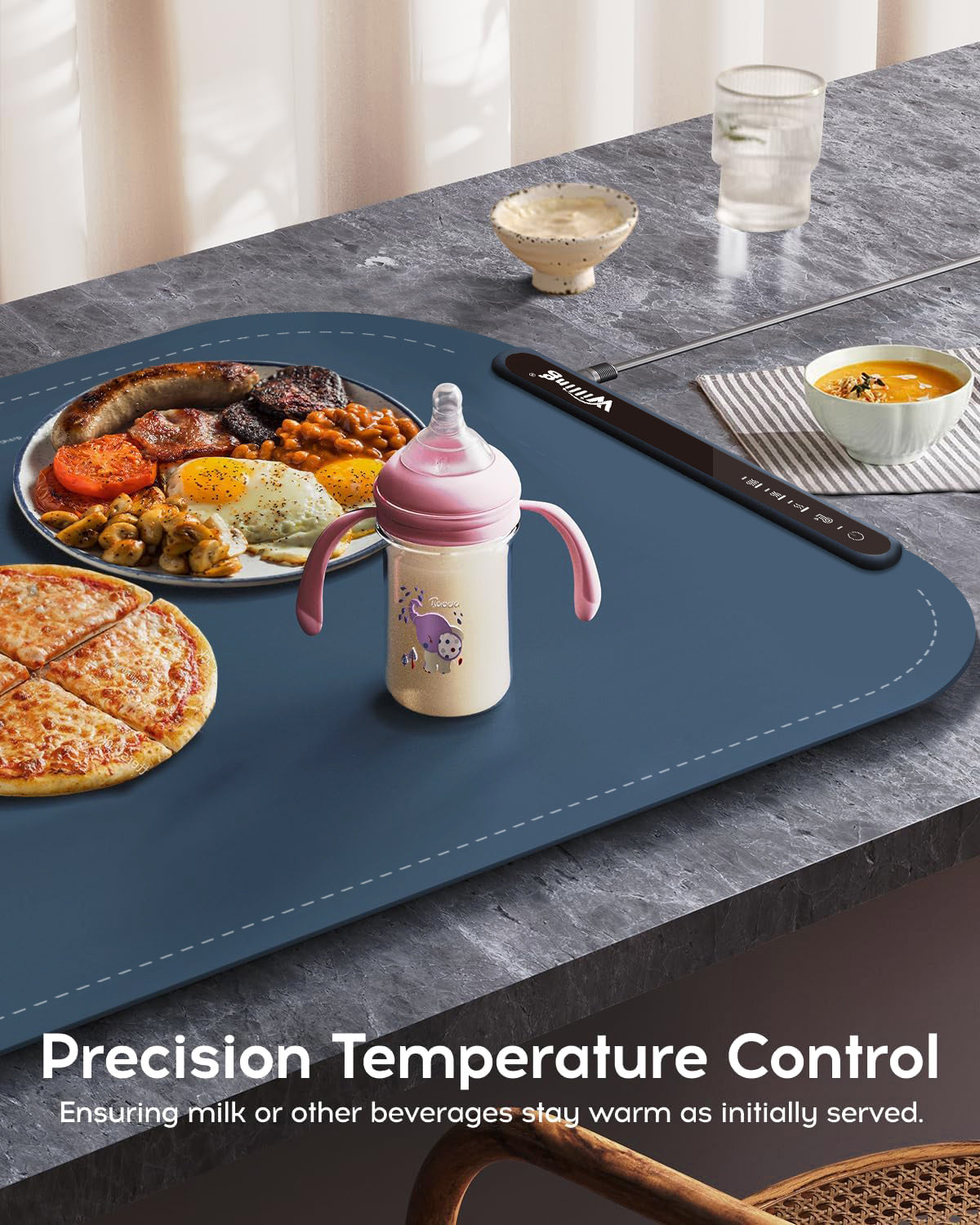 Willing 250W Food Warming Mat 3-Temperature Setting Home Food Warmer Portable Warming Trays For Stainless Steel Ceramic, Glass Enamelware - Navy Blue PetsFani