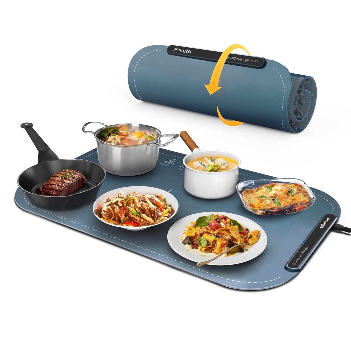 Willing 250W Food Warming Mat 3-Temperature Setting Home Food Warmer Portable Warming Trays For Stainless Steel Ceramic, Glass Enamelware - Navy Blue PetsFani